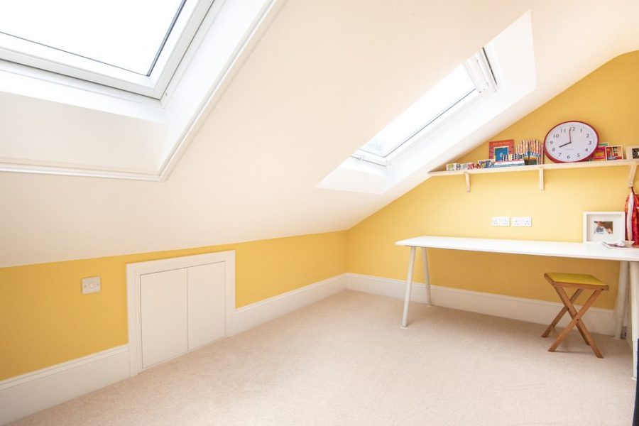 L shaped loft extension in Sutton yellow room